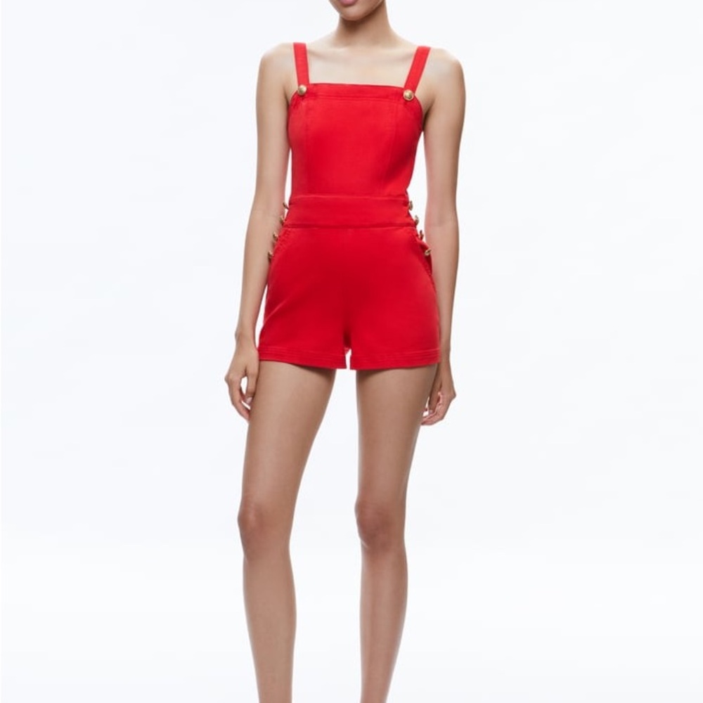Alice + Olivia Vibrant Red Vita Denim Romper NWT 29 Sz 8